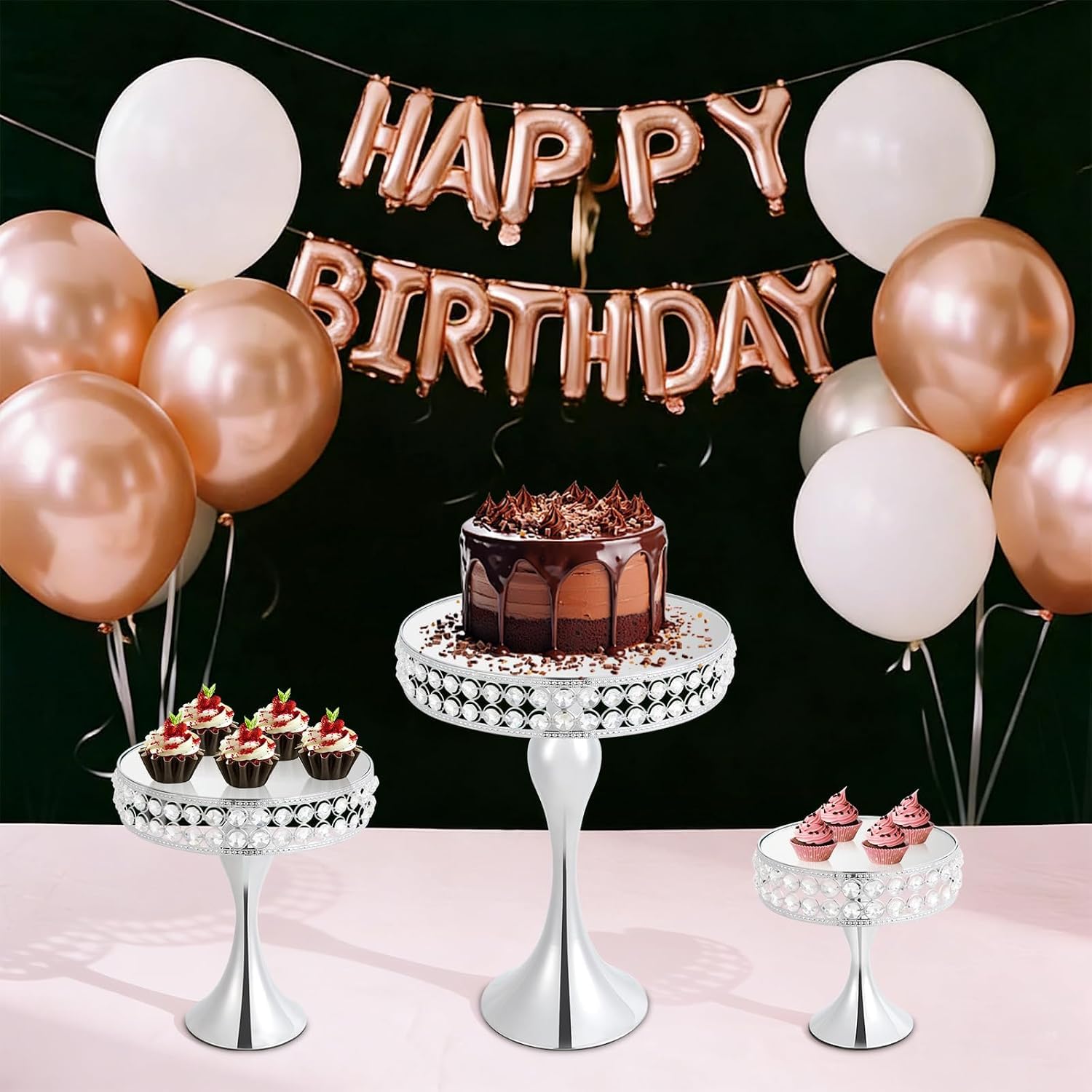 Juego De 3 Soportes para Pasteles, De 8", 10" Y 12", Ideales para Mesas De Cupcakes, Exhibidores De Pasteles para Bodas, Fiestas Y Cumpleaños (Plateado). Silver