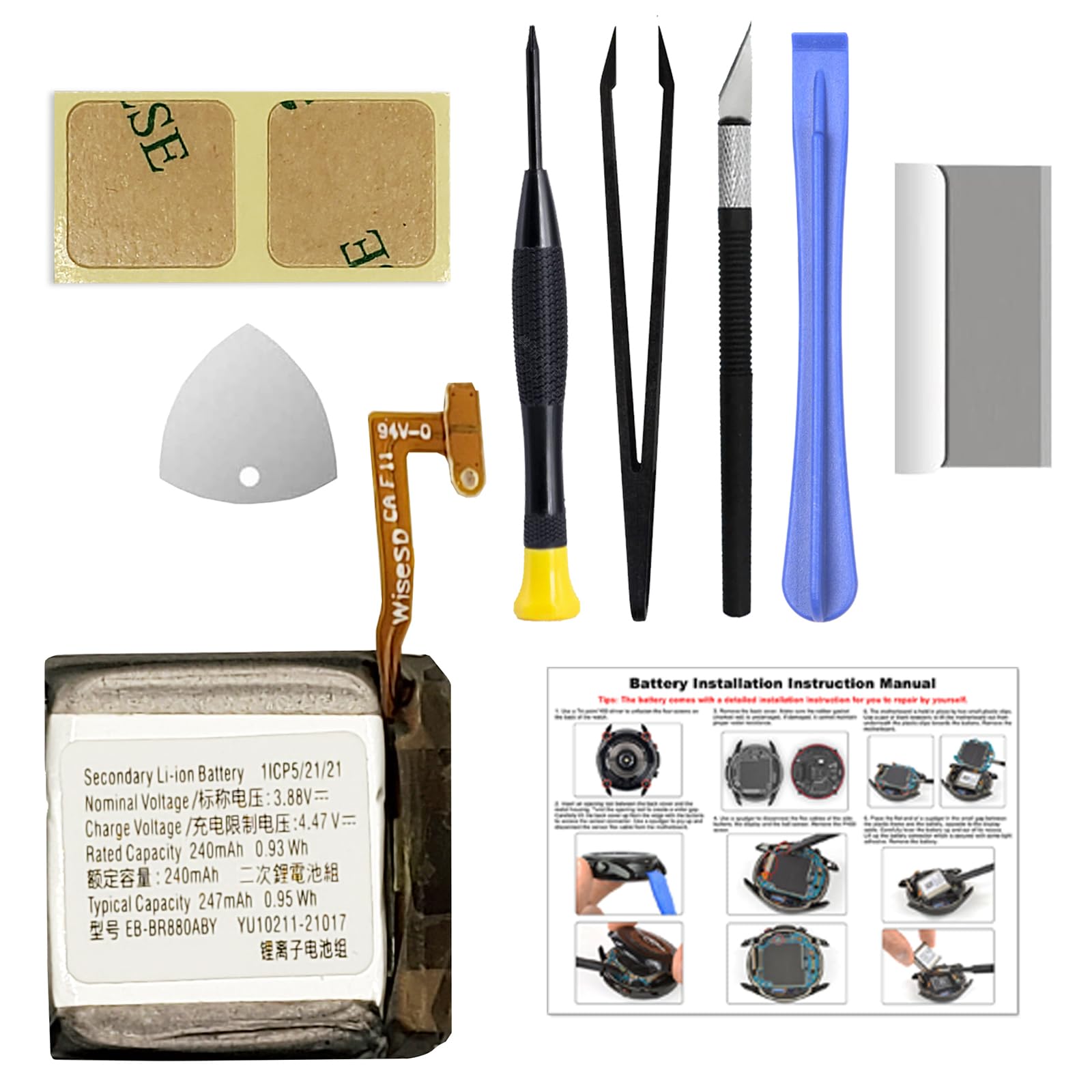 GREEN FUSION for Galaxy Watch 4 (40mm) & Watch 4 Classic (42mm) Battery Replacement, EB-BR880ABY Battery for SM-R860/865 SM-R880/885 Series with Repair Toolkit, Instruction Manual