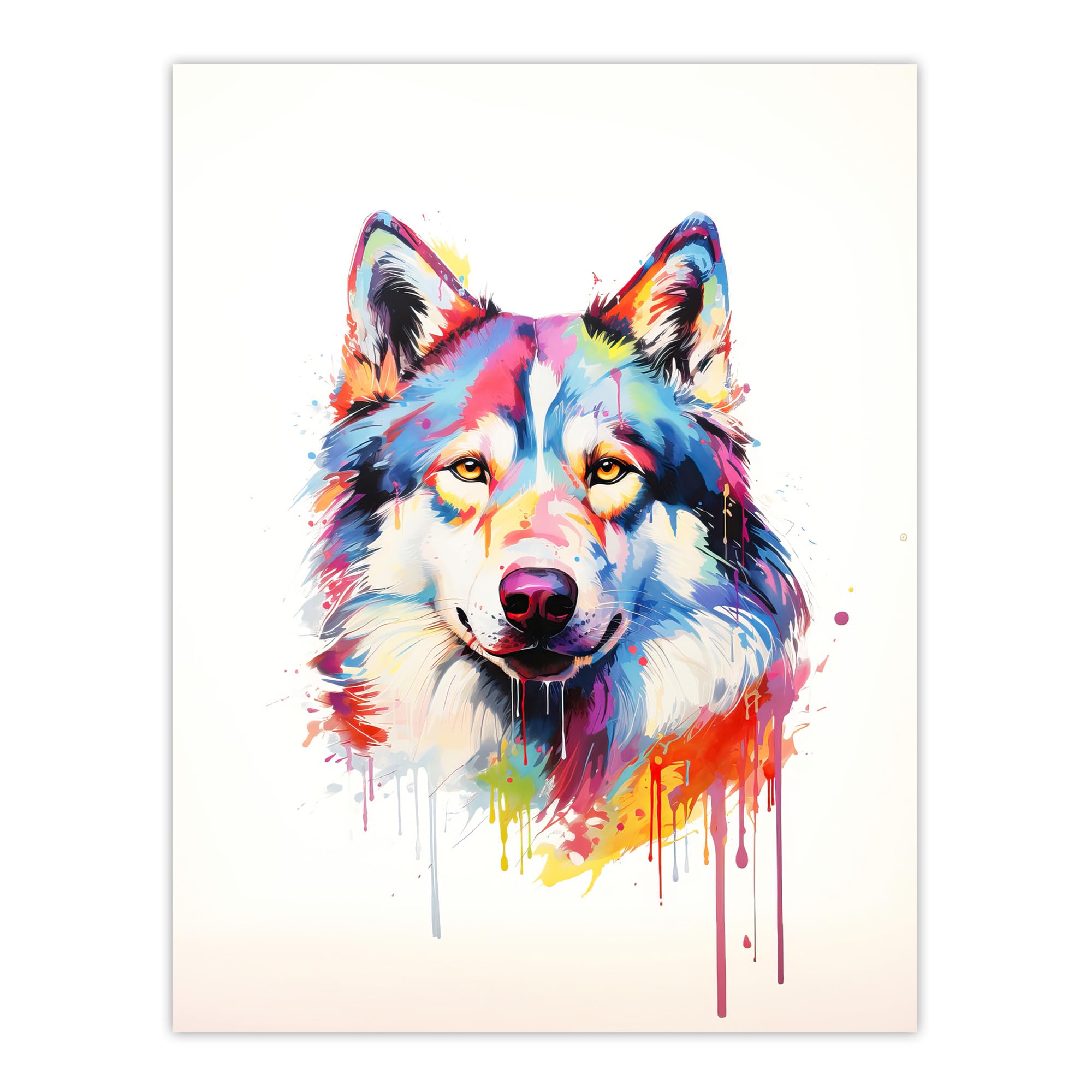 Artery8 Husky Dog Lover Gift Pet Portrait Rainbow Colours Artwork Painting Large Wall Art Poster Print Thick Paper 18X24 Inch