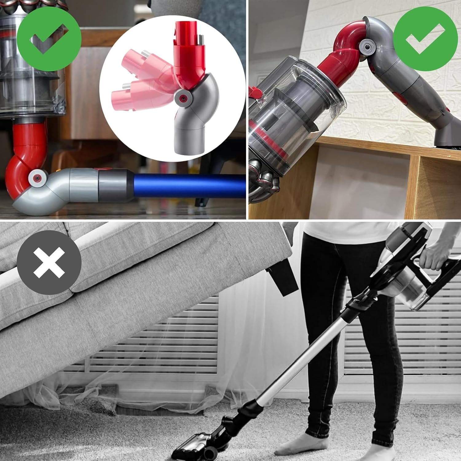 Low Reach Bottom Adapter for Dyson V10 Digital Slim / V12 Detect Slim Cordless Vacuum Cleaner Quick Release Low Reach Cleaning Tool Adaptor Attachments Accessories for Cleaning Under Couch and Bed image 3