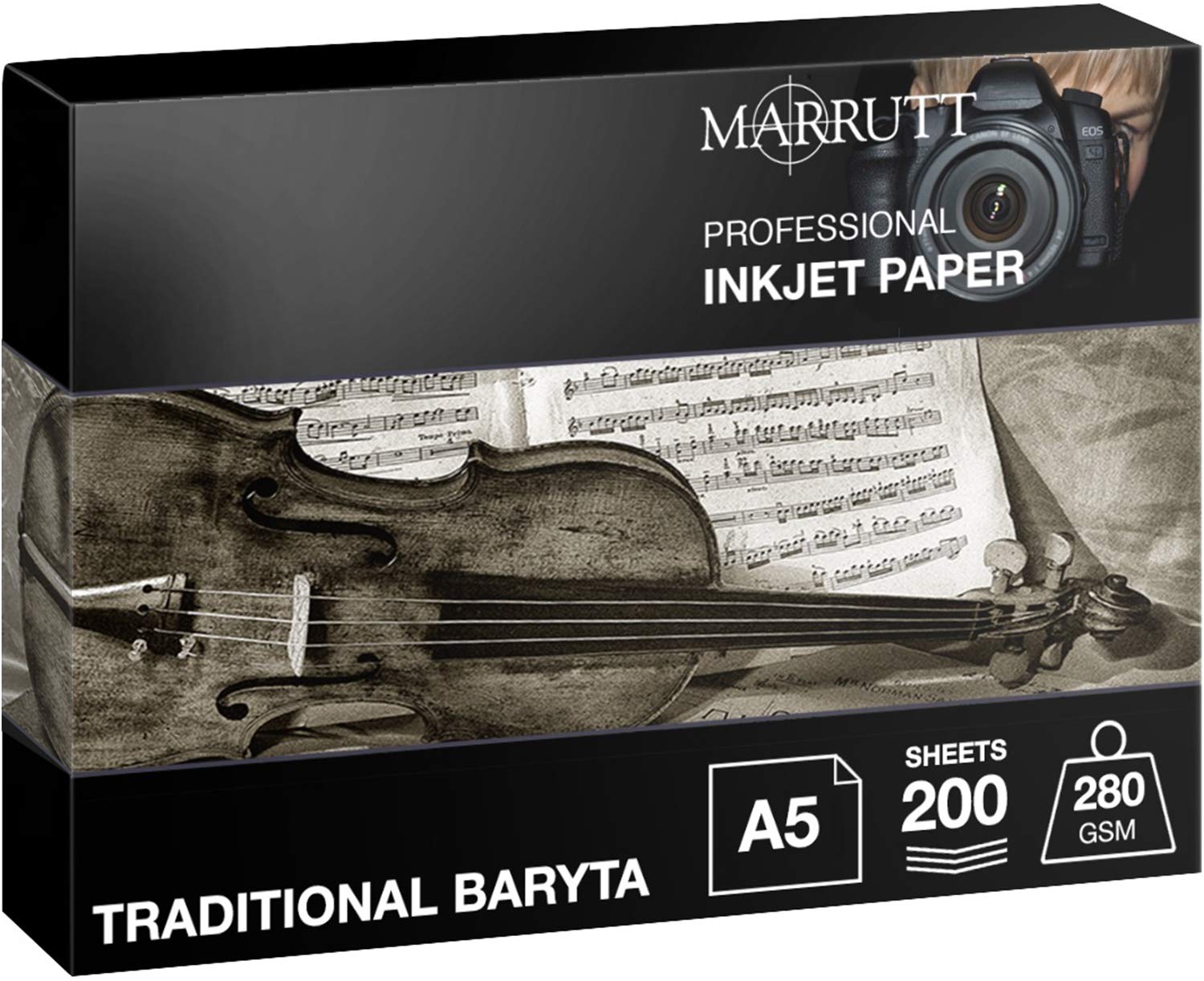 Marrutt 280gsm Traditional Baryta Hi-White Semi Gloss Inkjet Photo Paper (A5-200 Sheets)