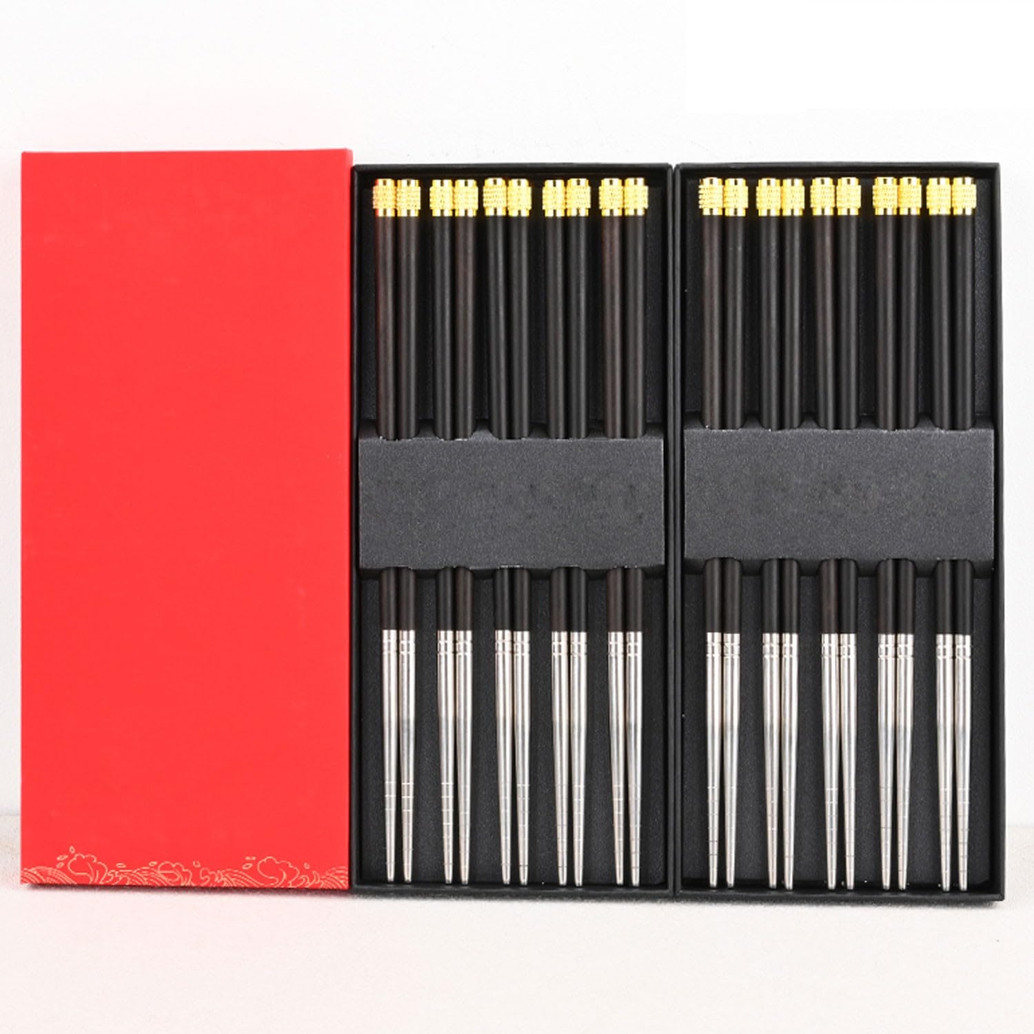 Palillos Chinos Reutilizables de 25 cm, Palillos Chinos de Estilo japonés, Palillos Chinos Antideslizantes para el hogar, Palillos Chinos de Acero Inoxidable (10 Pares)