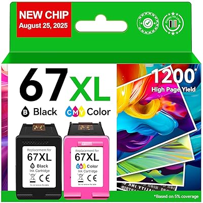 67XL Ink Cartridges Compatible for HP Ink 67 Black/Color Combo Pack Compatible for DeskJet 2855e 2827e 2800e 4255e 2755e 2700 4155e 4227e 2700e 2734e 2852e Envy 6055e 6000 6400 6455e Printer