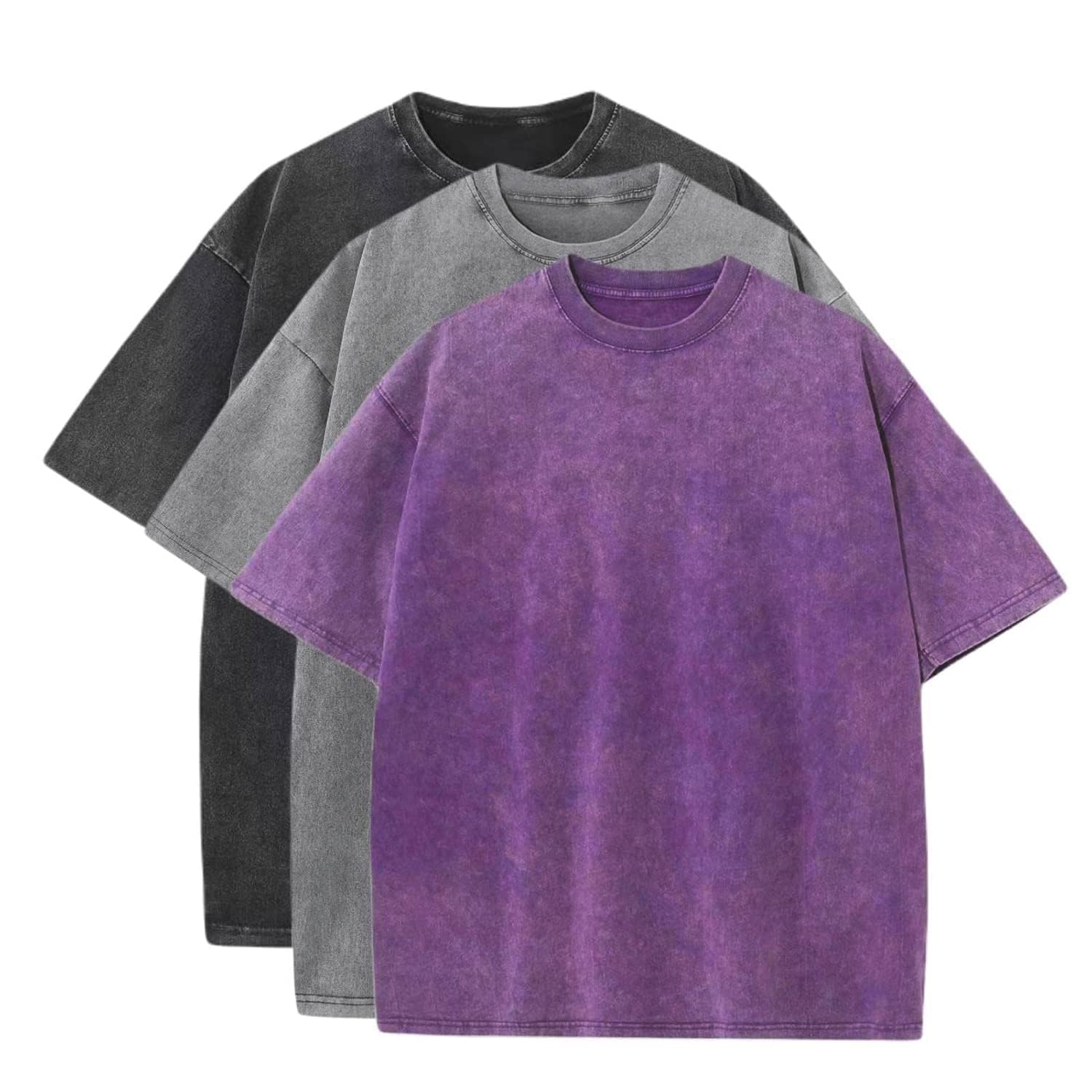 3 Stück Herren Oversized Baumwolle Sommer T-Shirts – Vintage Baggy Tee Loose Fit Kurzarm T-Shirts Casual Streetwear