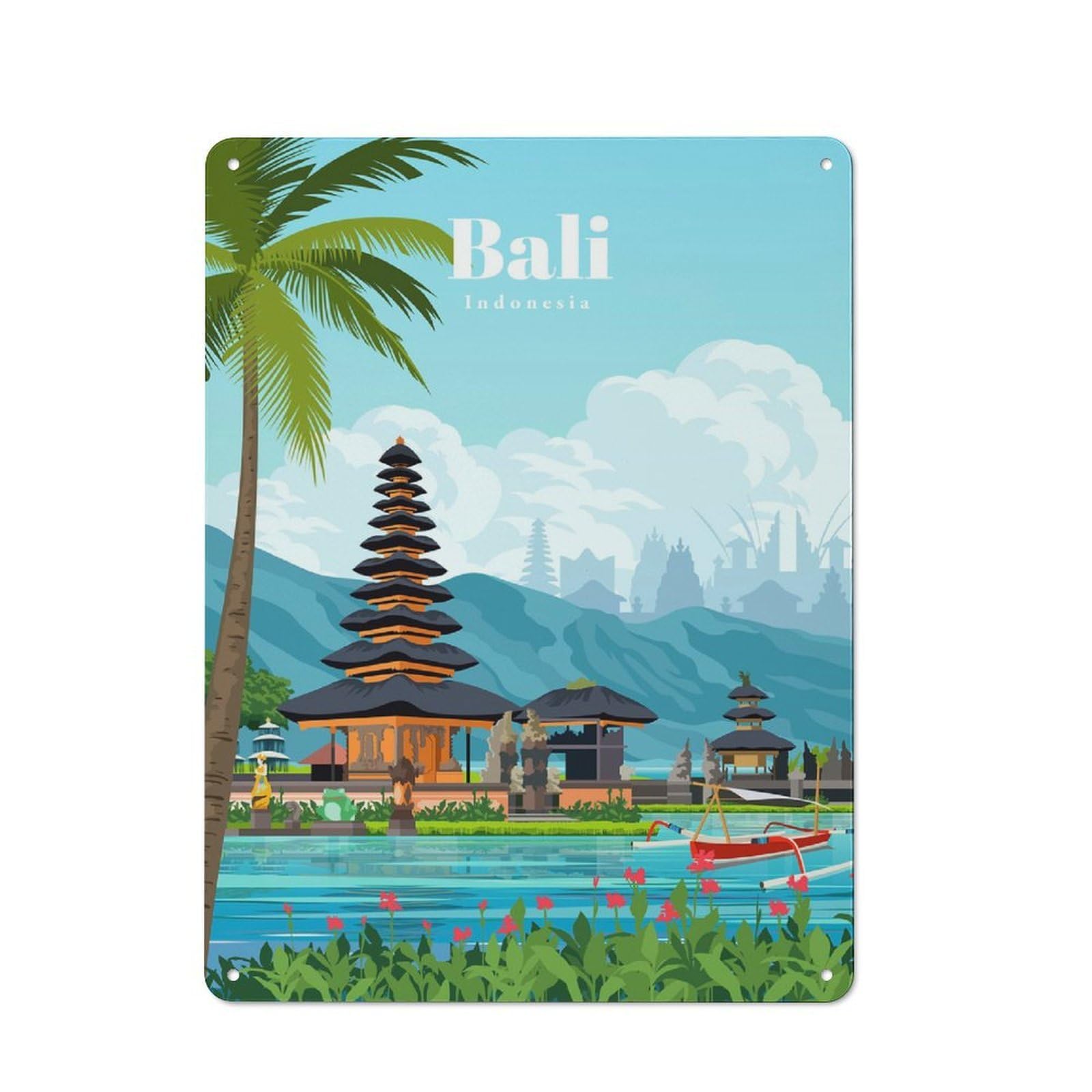 Junmoney Travel To Bali Tin Wall Plaque 40X30cm With For Pub Or Café, For Hospitality Wall Decor Collectors