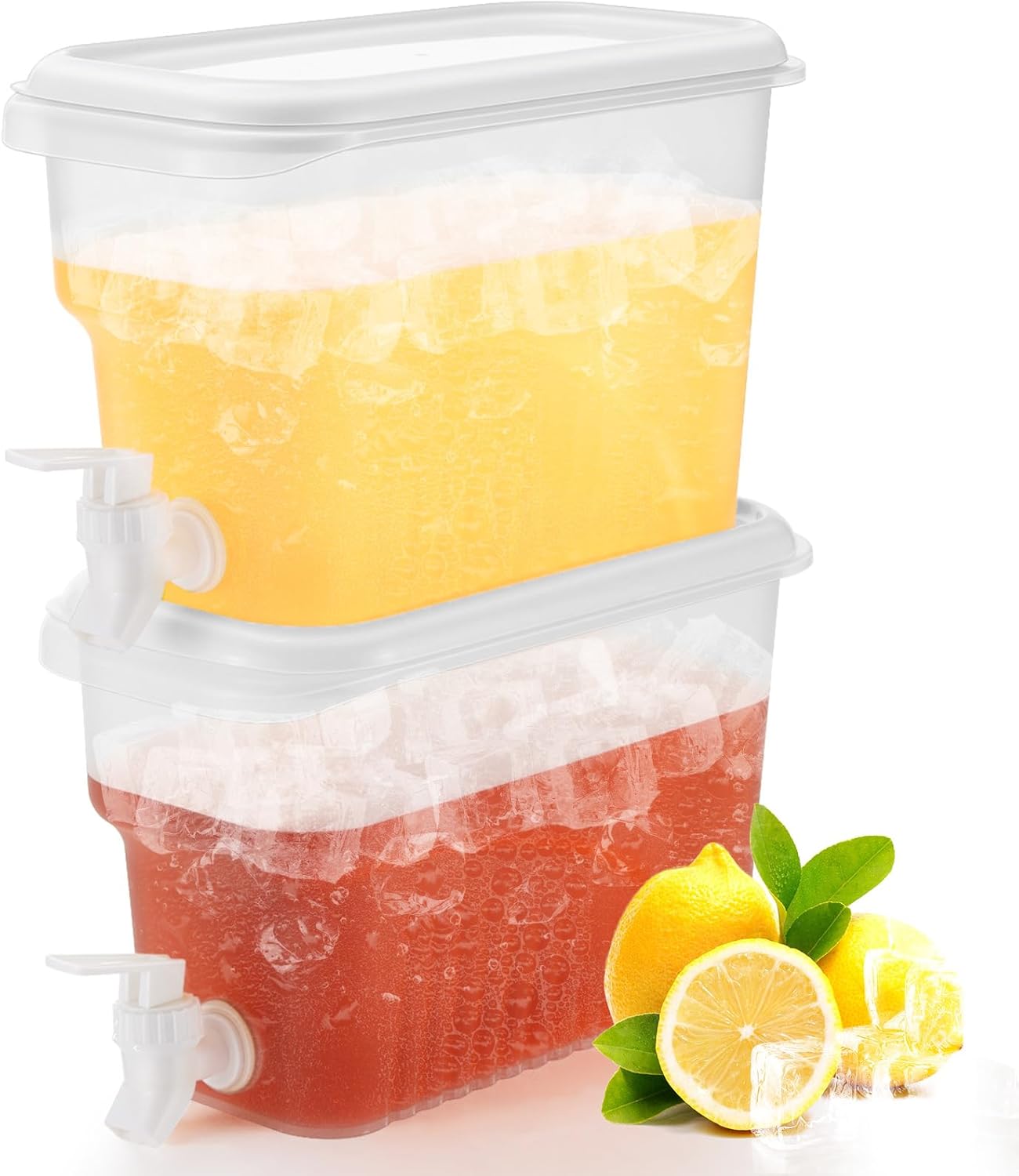hoolerry 2 pcs 2 gallon beverage drink dispenser for fridge, plastic liquid drink juice container with spigot cold lemonade pitcher iced water jug for outdoor indoor parties 2 2 gallon