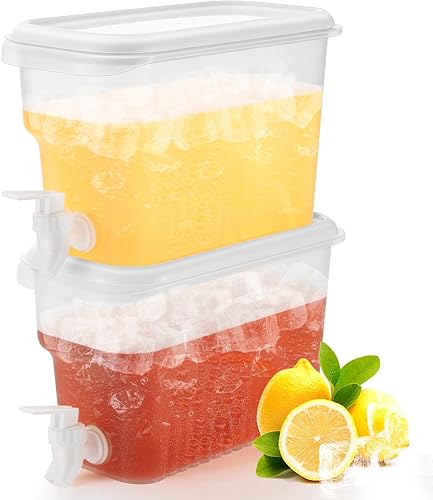 Hoolerry 2 dispensadores de bebidas de 2 galones para refrigerador, contenedor de jugo de bebida líquida de plástico con espita jarra de limonada