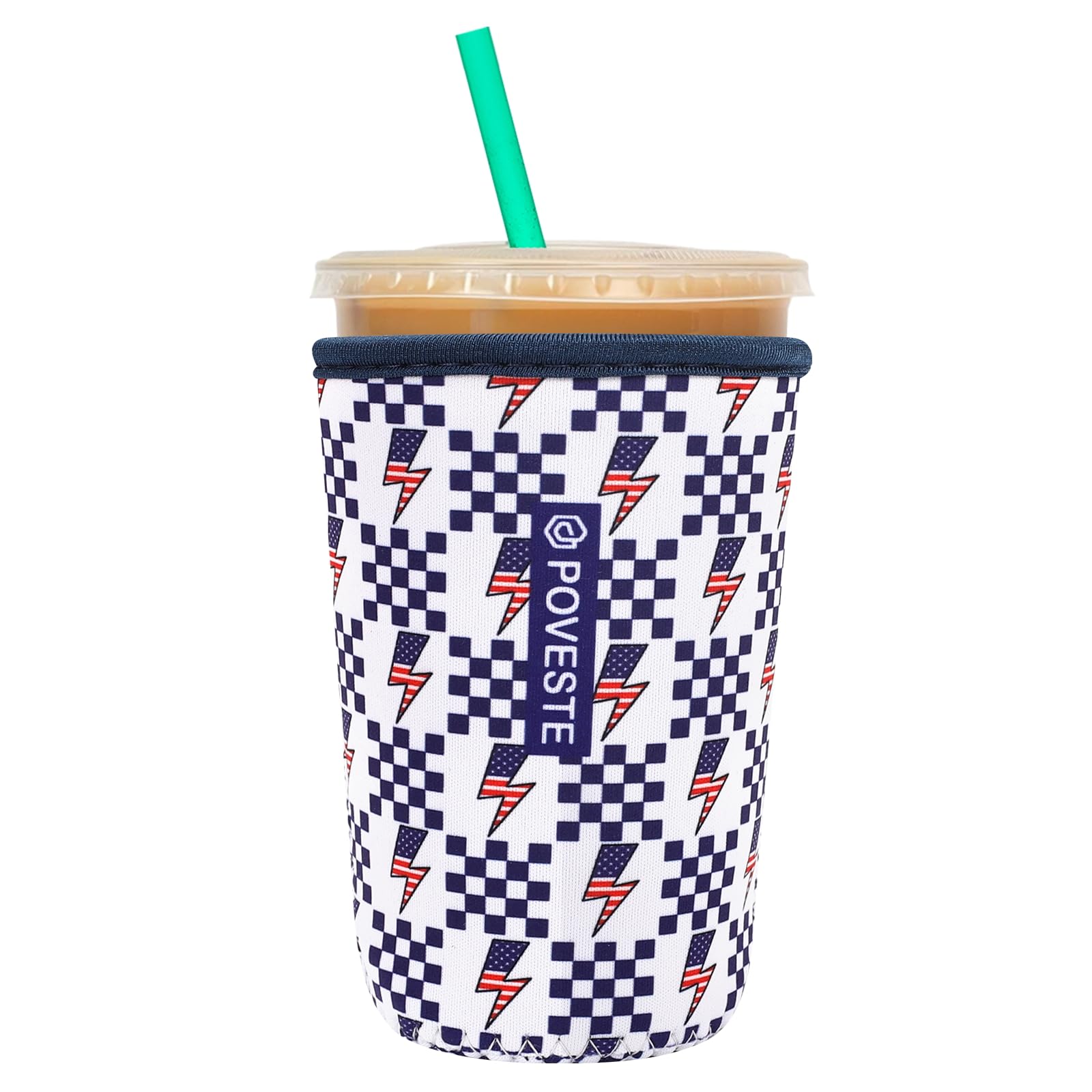 Reusable Neoprene Insulator Sleeve for Iced Coffee &amp; Cold Soda, Coffee Sleeves for Iced &amp; Hot Drinks, Cold Beverage Cooler Compatible with Starbucks, Dunkin (Lightning Flags, Medium: 22-24oz)