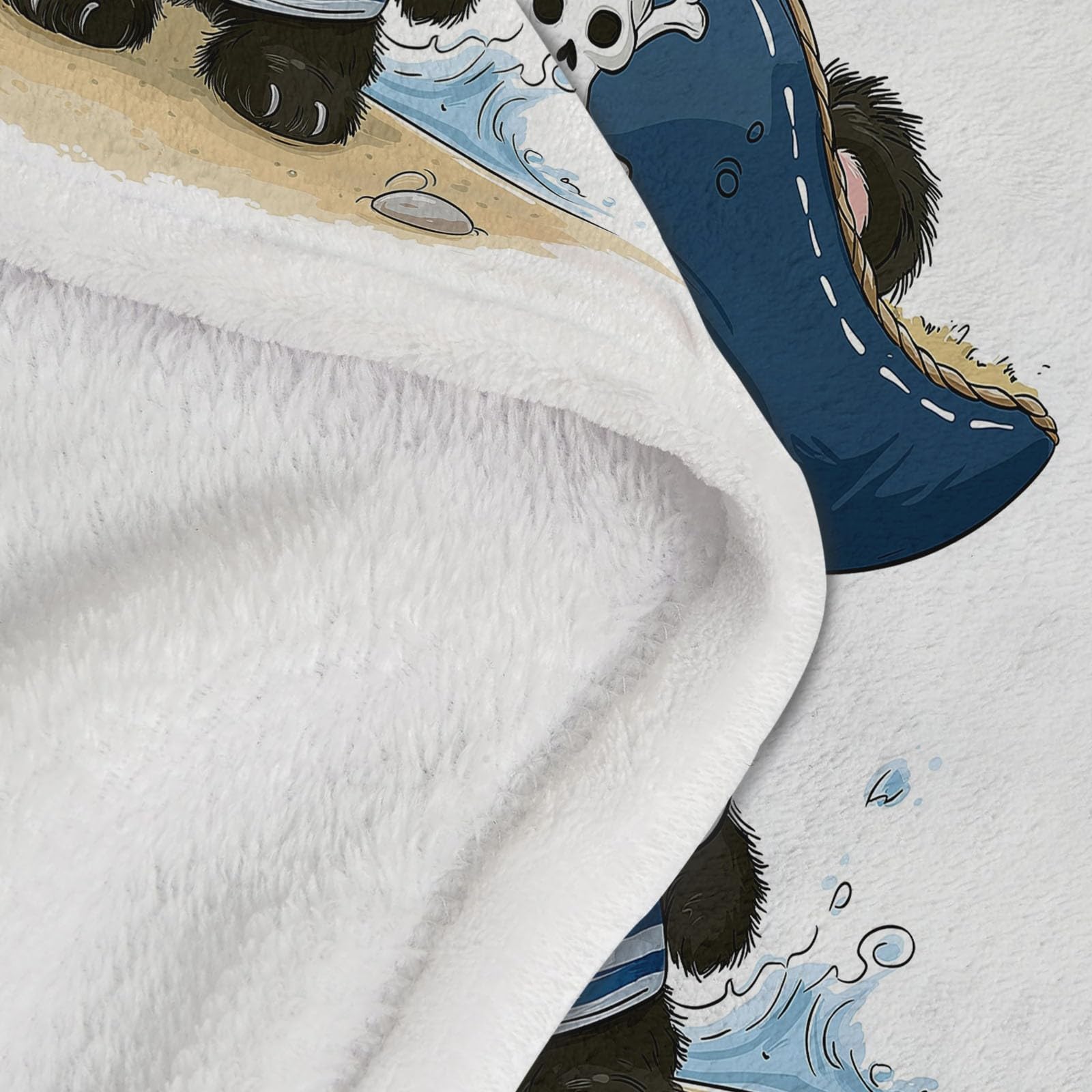 Couverture Plaid Flanelle 150 x 200 cm - Dessin Animé Panda Géant Pirate Thème Léger Doux Couvertures pour Salon canapé Voyage, Blanc imprimé Lavable Décorative