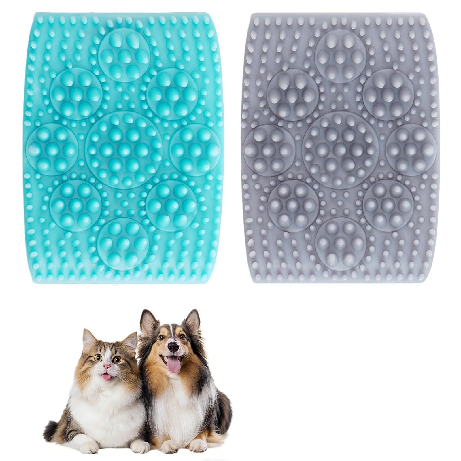 Set di 2 spazzole per cani e gatti, spazzola morbida in silicone per districare il pelo e spazzola massaggiante con impugnatura ergonomica, per cani e gatti a pelo lungo e corto