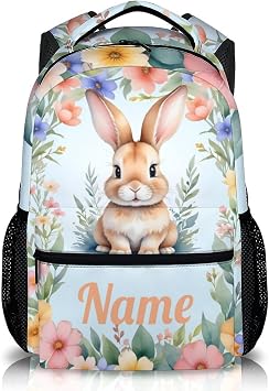 Rabbit Backpack, Kids Backpacks for Boys Girls, Custom Bookbag, 17 Inch Casual Schoolbag for Gift, Large Capacity Bookbags for Preschool Elementary Kindergarten Travel Camp