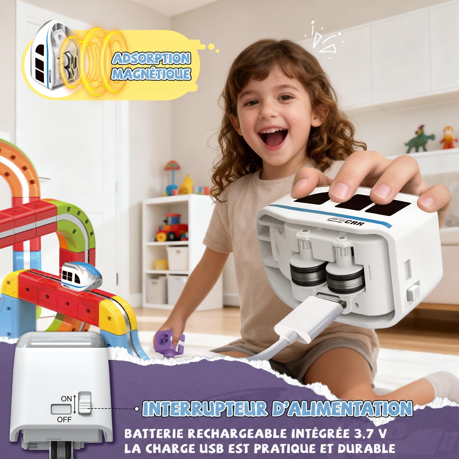 YESHIN Clickrail Ensemble de Train Électrique, Kit de Voie de Train DIY avec Dispositions 3D Défiant la Gravité, Train Motorisé et Cube de Voie Magique, Jouet de Fusion de Voie Électrique pour Enfants