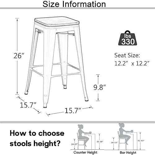 Miniatura 10 de Tongli Juego de 4 taburetes de bar de 24 pulgadas, apilables, de altura de mostrador, taburetes de bar de metal sin espalda, taburetes de mostrador