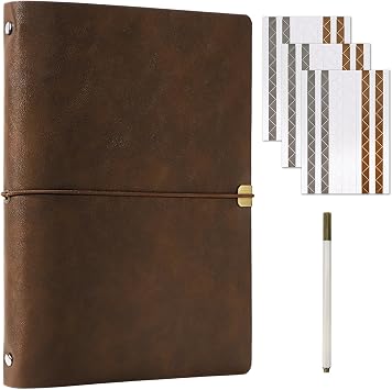 Vienrose Leather Scrapbook Photo Album with 60 Pages Kraft Paper for 4x6 Photos, Vintage binder 3 ring DIY Memory Book for Valentines Anniversary Christmas Birthday Travel Brown