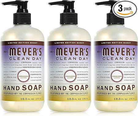 MRS. MEYER'S CLEAN DAY Hand Soap, Made with Essential Oils, Biodegradable Formula, Compassion Flower, 12.5 fl. oz - Pack Of 3