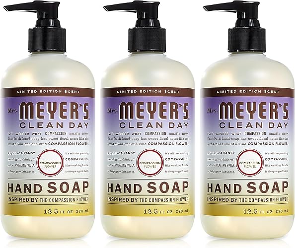 MRS. MEYER'S CLEAN DAY Hand Soap, Made with Essential Oils, Biodegradable Formula, Compassion Flower, 12.5 fl. oz - Pack Of 3 - 12.5 Fl Oz (Pack of 3) - Compassion Flower