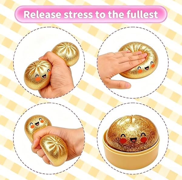 2026 New Giant Glitter Dumpling, Giant Dumpling Squishy, Jumbo Squishy Toy with Steamer Box, Cute Anxiety Relief Fidget Toy, Soft Squeeze Decompression Dough for Adults Teens(Goldener) - 2