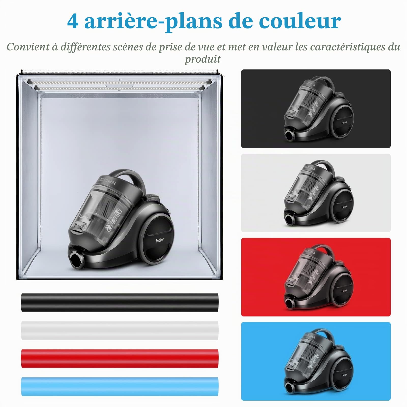 Boîte à lumière pliable portable pour studio photo, 81,3 x 81,3 x 81,3 cm, tente de prise de vue avec lumières LED CRI95+ à intensité variable et 4 toiles de fond pour photographie de produit