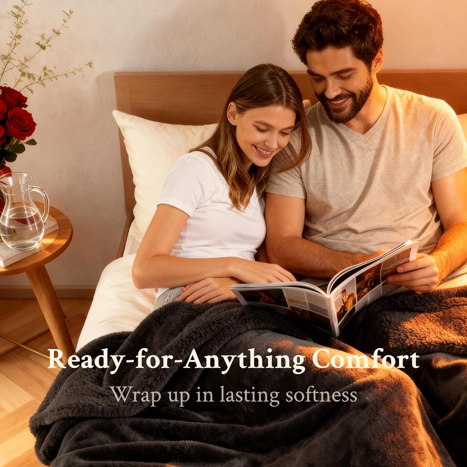 Waterproof Blanket for Bed - King Sized (80"x90") Plush Water Proof Blanket to Protect Furniture, Stain Resistant, Leak-Proof, Double-Sided Flannel & Sherpa Fleece, Reversible Black & Grey - Image 6