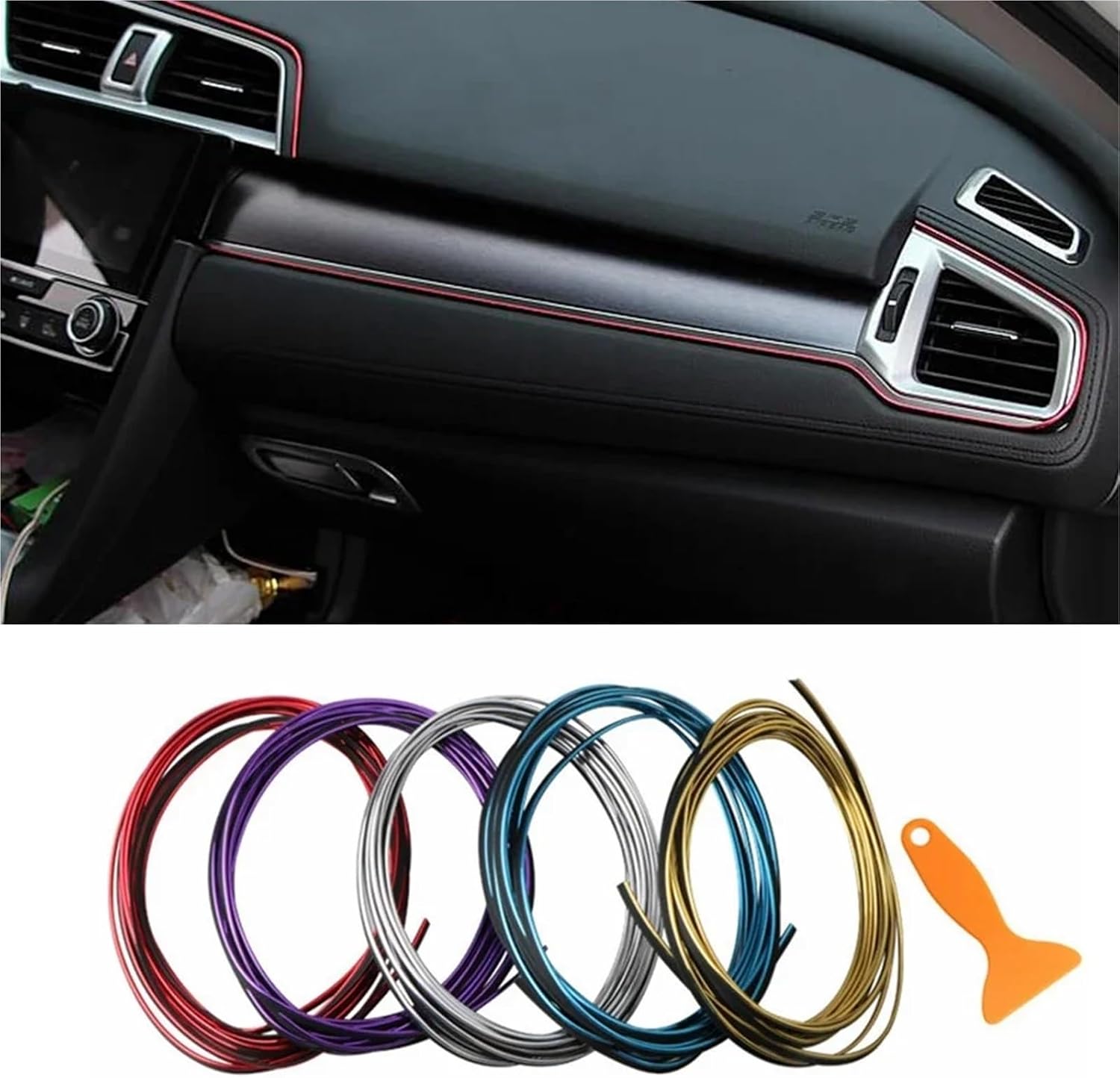 10M,5M Car Interior Door Gap Panel Edge Line Molding Trim Strip Insert Decorate(Red)