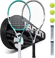 KUIWA Tennis Rackets for Adults 27 Inch Pre-Strung - 2 Player Set with 3 Balls, Grips, Dampers & Bag | Lightweight Durable Racquets
