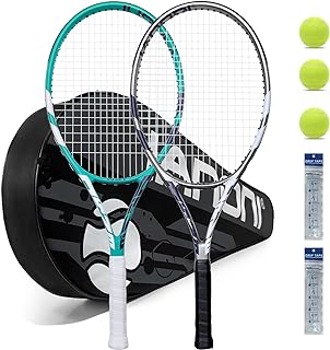 Tennis Rackets for Adults, Pre-Strung 27 Inch Tennis Racquets-2 Player Tennis Racket Set with 3 Balls,2 Grips, 2 Vibration...