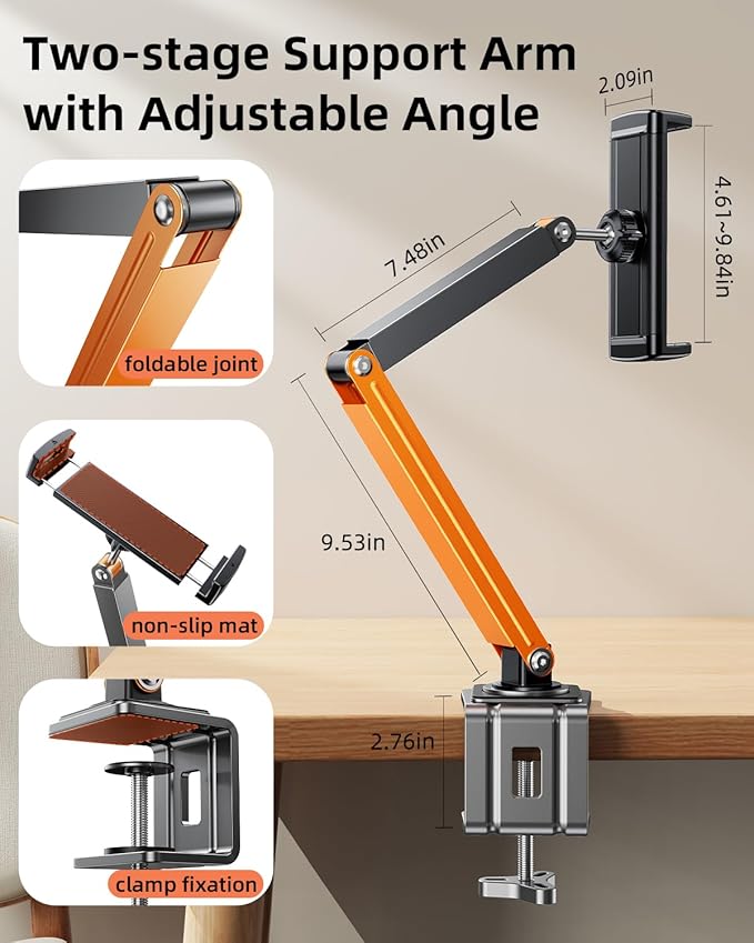 Soporte Ajustable para Tablet con Pinza, 360°, Naranja miniatura 3