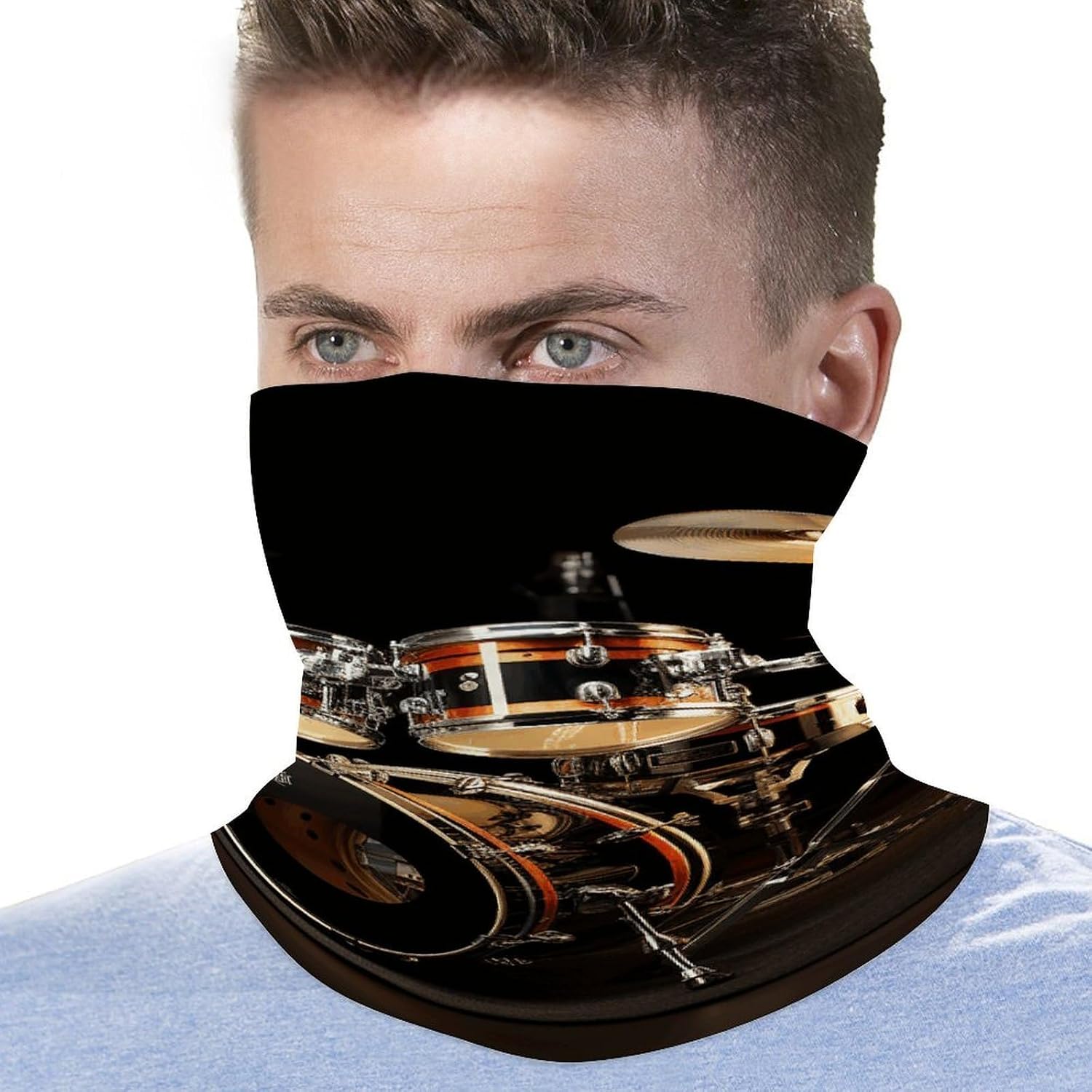 Drum Set Neck Gaiter UV Protection Polyester Face Gaiter Breathable Quick Dry Head Wrap Multifunctional Stretchy Seamless Bandana for Outdoor Cycling Hiking Skiing Running