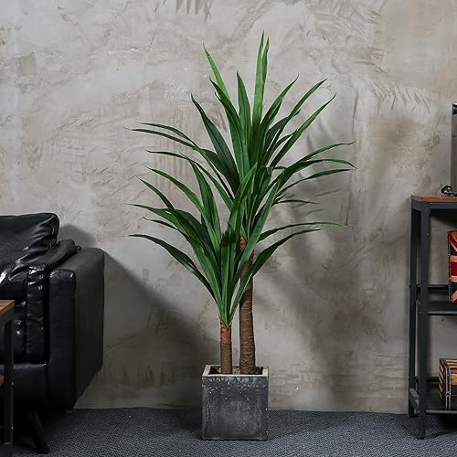 Miniatura 7 de FLOWORLD Dracaena - Planta de interior sintética de 4 pies de alto plantas falsas grandes en maceta árbol de yuca planta tropical palmeras de seda