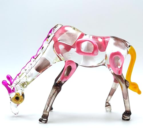 Miniatura 20 de Figuras miniatura de jirafa Stoop animales soplados a mano arte de vidrio coleccionable, decoración de regalo, transparente