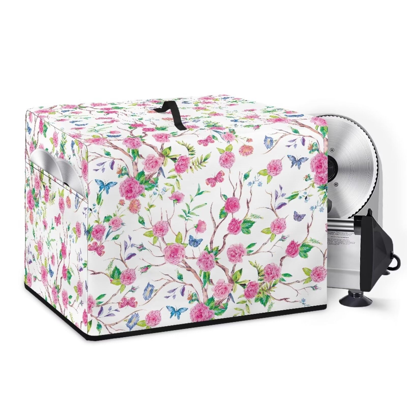 NETILGEN Meat Slicer Machine Cover Kitchen Electric Appliance Cover Cheese Bread Slicer Cover Washable Rectangular Protective Cover for Home Kitchen Decoration, Pink Flower Butterfly