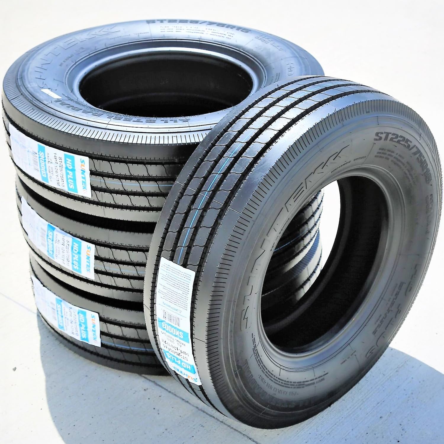 Suntek HD Plus Set of 4 ST225/75R15 Trailer Tires - Load Range G 14-Ply All-Season Highway Radial Tires