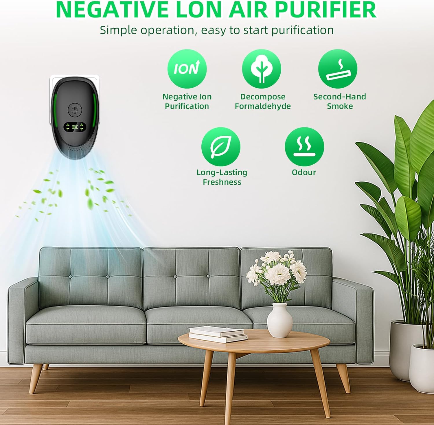 8 Pack Plug In Air Purifier, Plug In Air Ionizers for Home Quiet Operation-Auto Mode for Pets Dust Odor Smoke, Negative Ion Generator, Quiet Air Freshener for Office, Garage Room