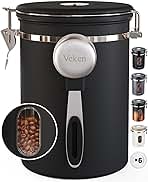 Veken Coffee Canister with Window,Airtight Stainless Steel Container,Home Kitchen Food Storage Organizers for Grounds,Beans,Espresso,Rice,Tea,Sugar,Cereal, Flour,Scoop,Bar Accessories,Gifts,22OZ,Black