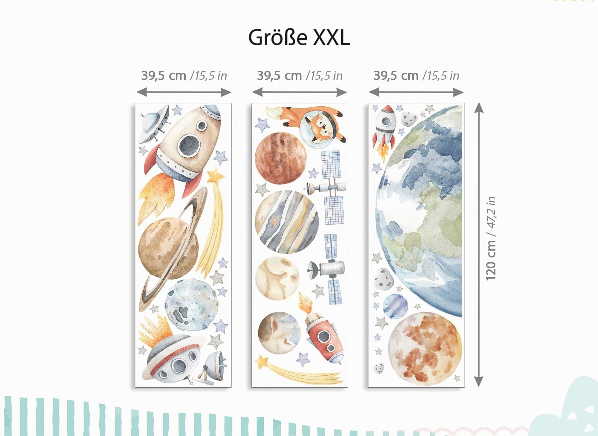 Wandsticker Planeten Weltall Wandtattoo Babyzimmer Sonnensystem Sterne Wandaufkleber Raketen Weltraum Kinderzimmer selbstklebend DK1133-05