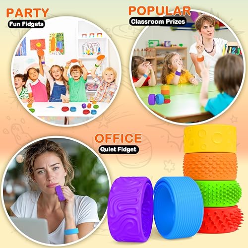 Miniatura 7 de Pulseras para niños y adultos paquete de 6 pulseras sensoriales de silicona texturizada para autismo, calmante, juguetes silenciosos para aliviar el