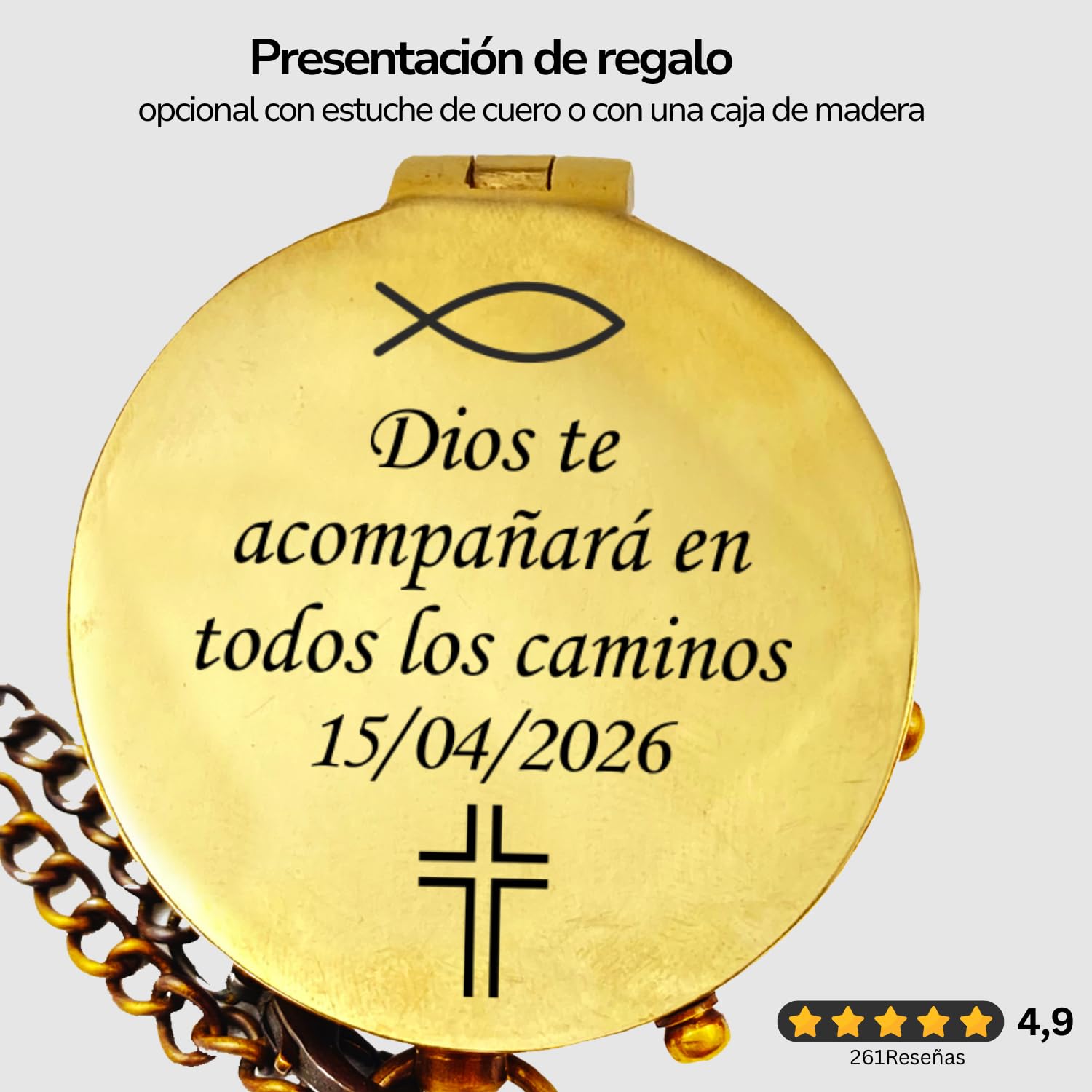 Brújula personalizada de latón pulido con grabado personalizable con tu nombre y texto en diferentes diseños, gran idea de regalo de piel en caja de madera
