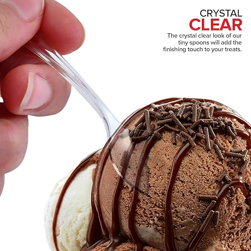 Vista 34 de Mini cucharas de plástico doradas desechables, 4 pulgadas (paquete de 80) cuchara de degustación, mini cuchara de postre para catador de helado, Oro