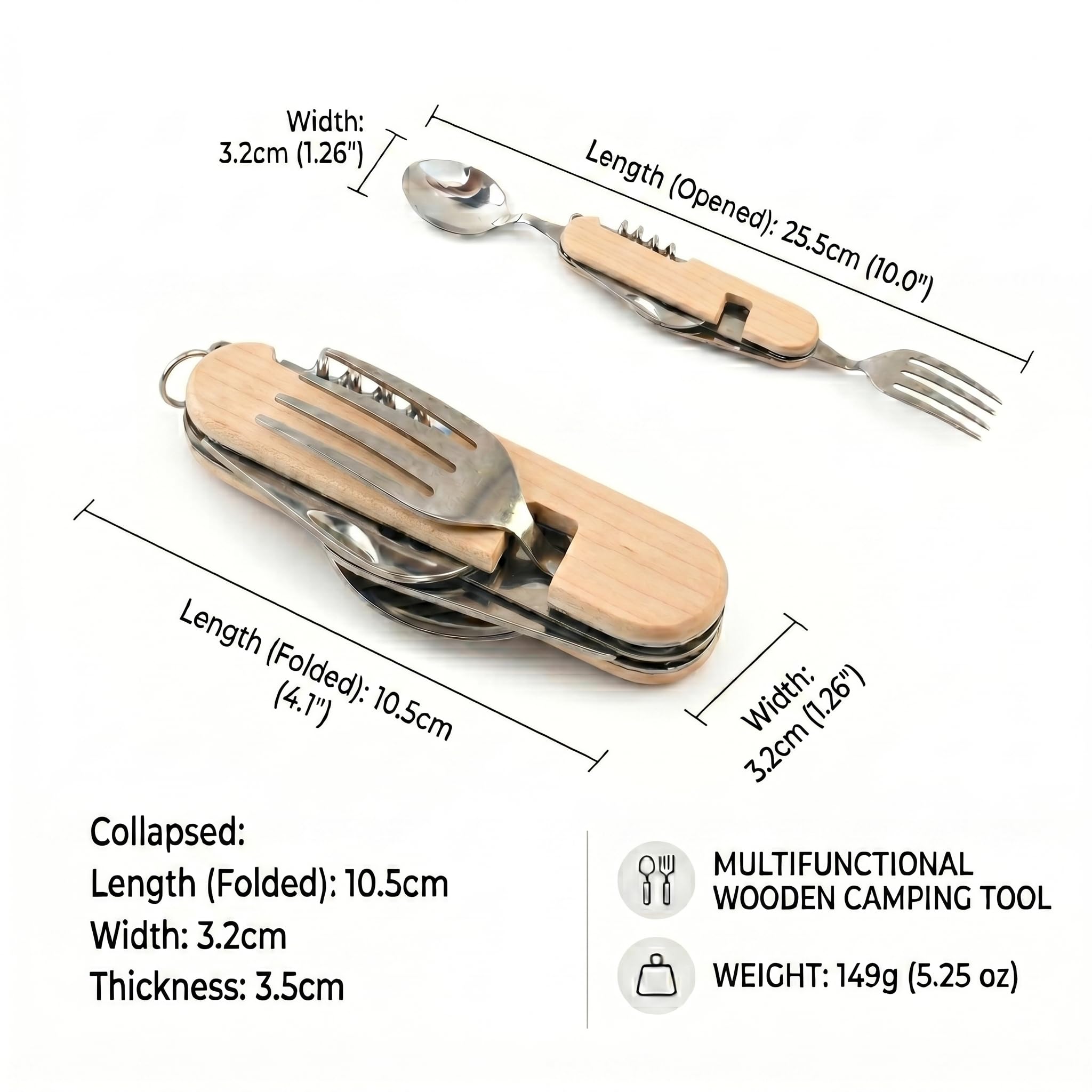 Roam Savage Outil Multifonction Camping en Acier Inoxydable, Couverts Pliables avec Couteau, Tire-Bouchon et Ouvre-Boîte, Kit Portable pour Randonnée, Backpacking et Outdoor