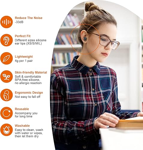 Miniatura 4 de Tapones para los oídos, tapones rojos para reducir el ruido, tapones de silicona para los oídos para dormir, ronquidos, tapones reutilizables para