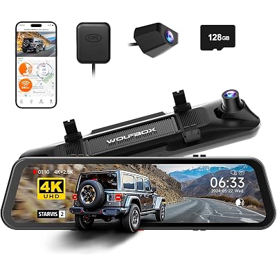 WOLFBOX G900 PRO Mirror Dash Cam with 8MP STARVIS IMX678, 12 inches Rear View Mirror Camera with Front 4K and Rear 2.5K, Included 128GB Card, Voice Control, 5.8GHz WiFi, Loop Recording, G-Sensor & GPS