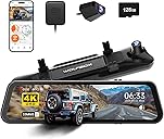 WOLFBOX G900 PRO Mirror Dash Cam with 8MP STARVIS IMX678, 12 inches Rear View Mirror Camera with Front 4K and Rear 2.5K, Included 128GB Card, Voice Control, 5.8GHz WiFi, Loop Recording, G-Sensor & GPS