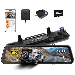 WOLFBOX G900 PRO Mirror Dash Cam with 8MP STARVIS IMX678 12 inches Rear View Mirror Camera with Front