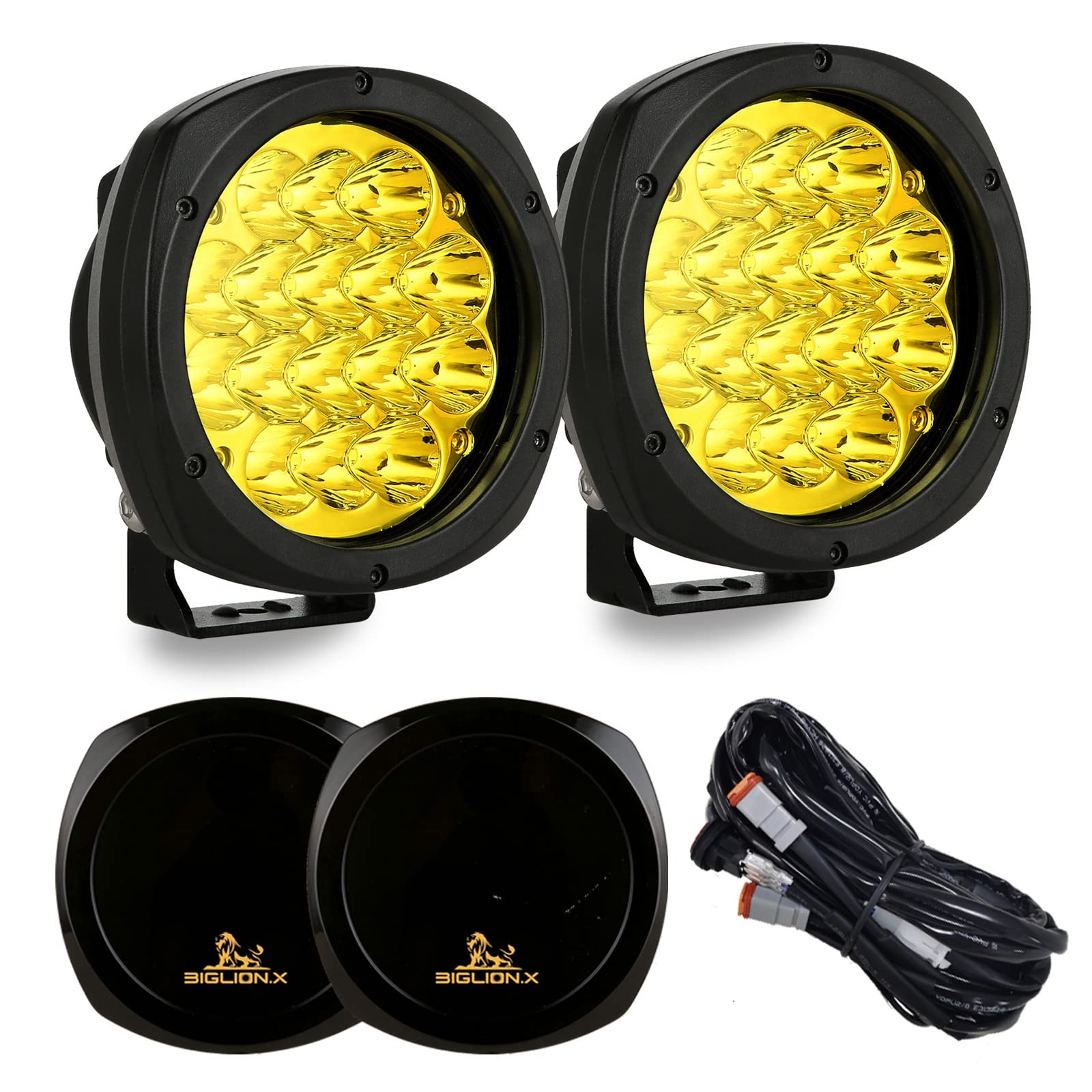 Photo 1 of BIGLION.X 5 Inch Pair 160W Yellow Round LED Offroad Lights 18800LM Yellow Offroad Lights Wiring Harness Yellow Driving Lights Fog Lights Waterproof IP68 for Trucks Pickup 4x4 SUV ATV UTV 5Inch