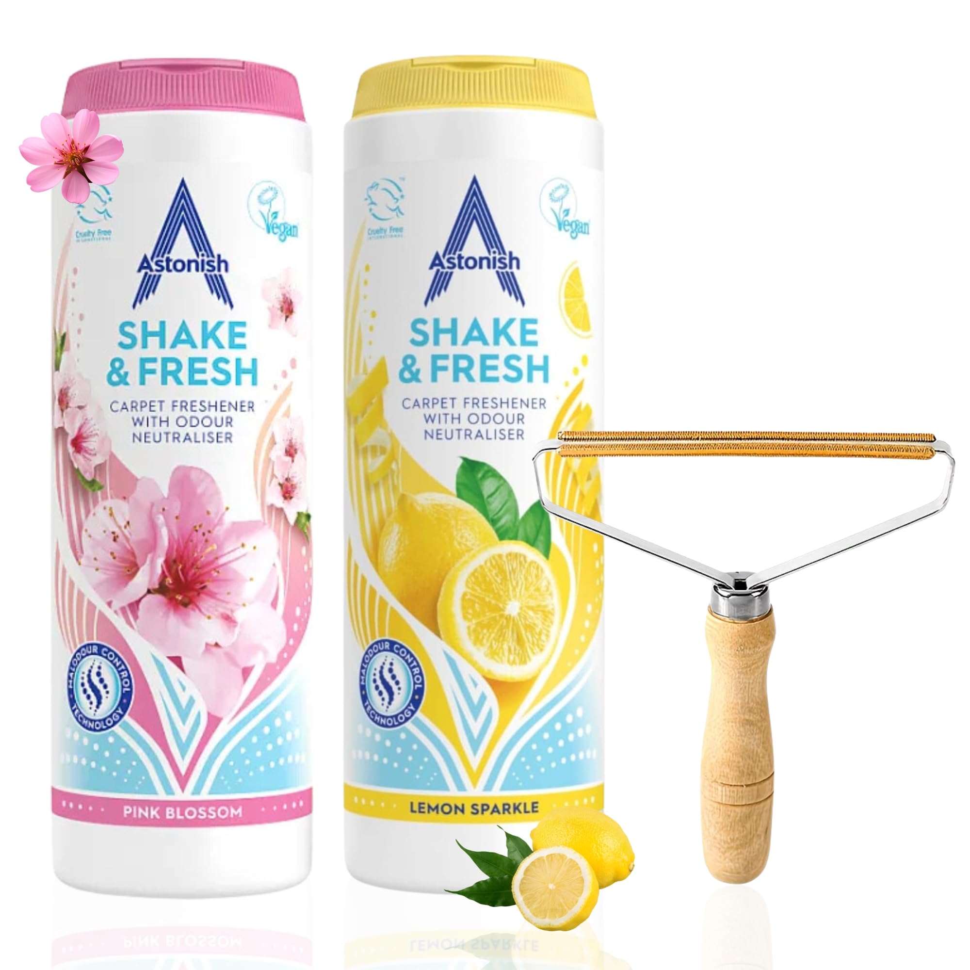 Shake and Vac Carpet Cleaner Powder Bundle | Carpet Freshener Powder with Astonish Cleaning Products | Includes Lint Remover, Lemon Sparkle, and Pink Blossom Scents