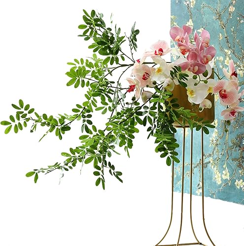 Miniatura 8 de 3 racimos de hojas de plantas artificiales, ramas de vegetación sintética de 41.3 pulgadas, tallos de hojas de soforas falsas, ramas de plantas de