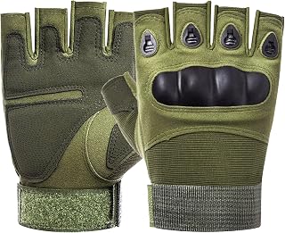 Tactical Half Finger Gloves, Motorcycle Gloves, Military Tactical Gloves, Fingerless Gloves, Non-Slip Gloves, for Outdoor Sports, Cycling, Motorcycle, Hiking, Climbing, Camping (Green)