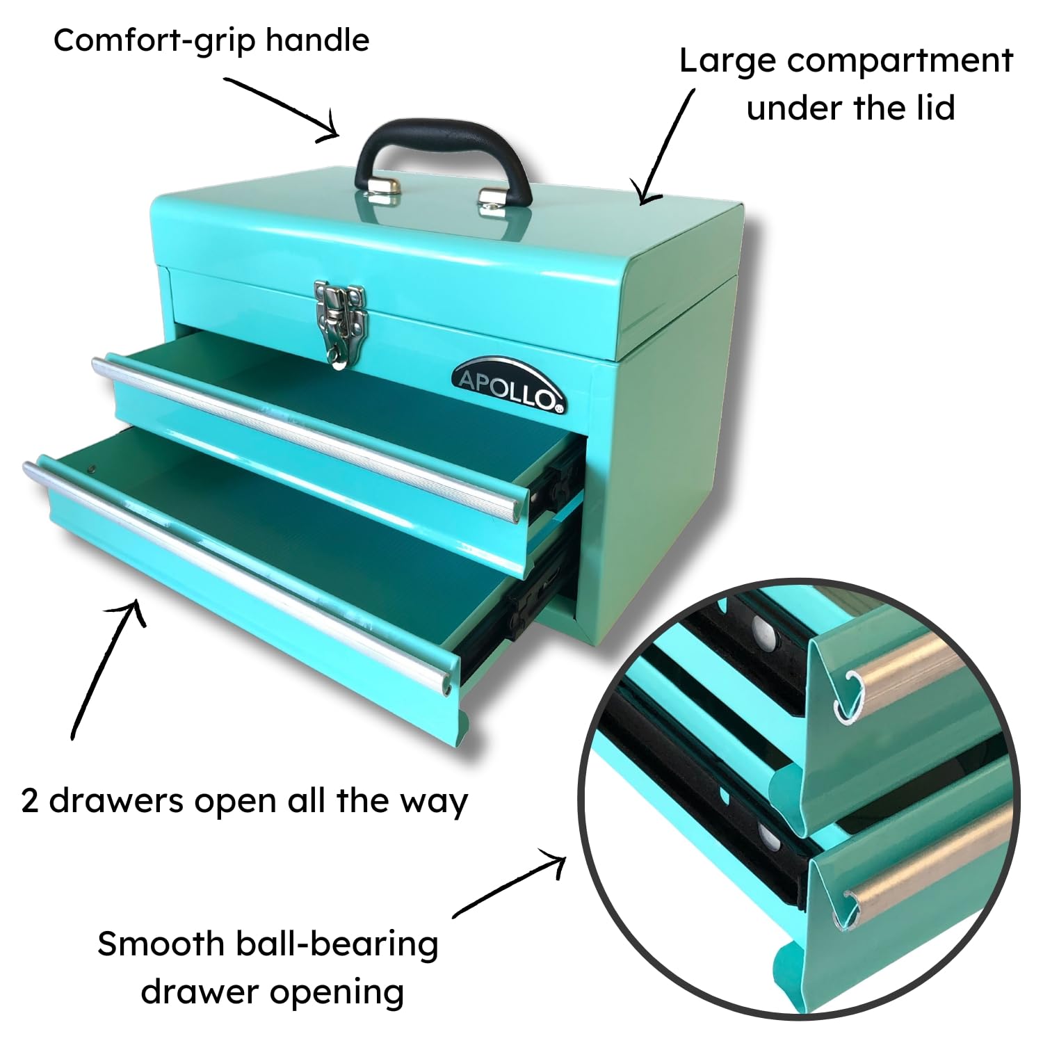 Apollo Aqua Green Steel Tool Box - 14 Inch -2 Apollo Aqua Green Steel Tool Box - 14 Inch -2