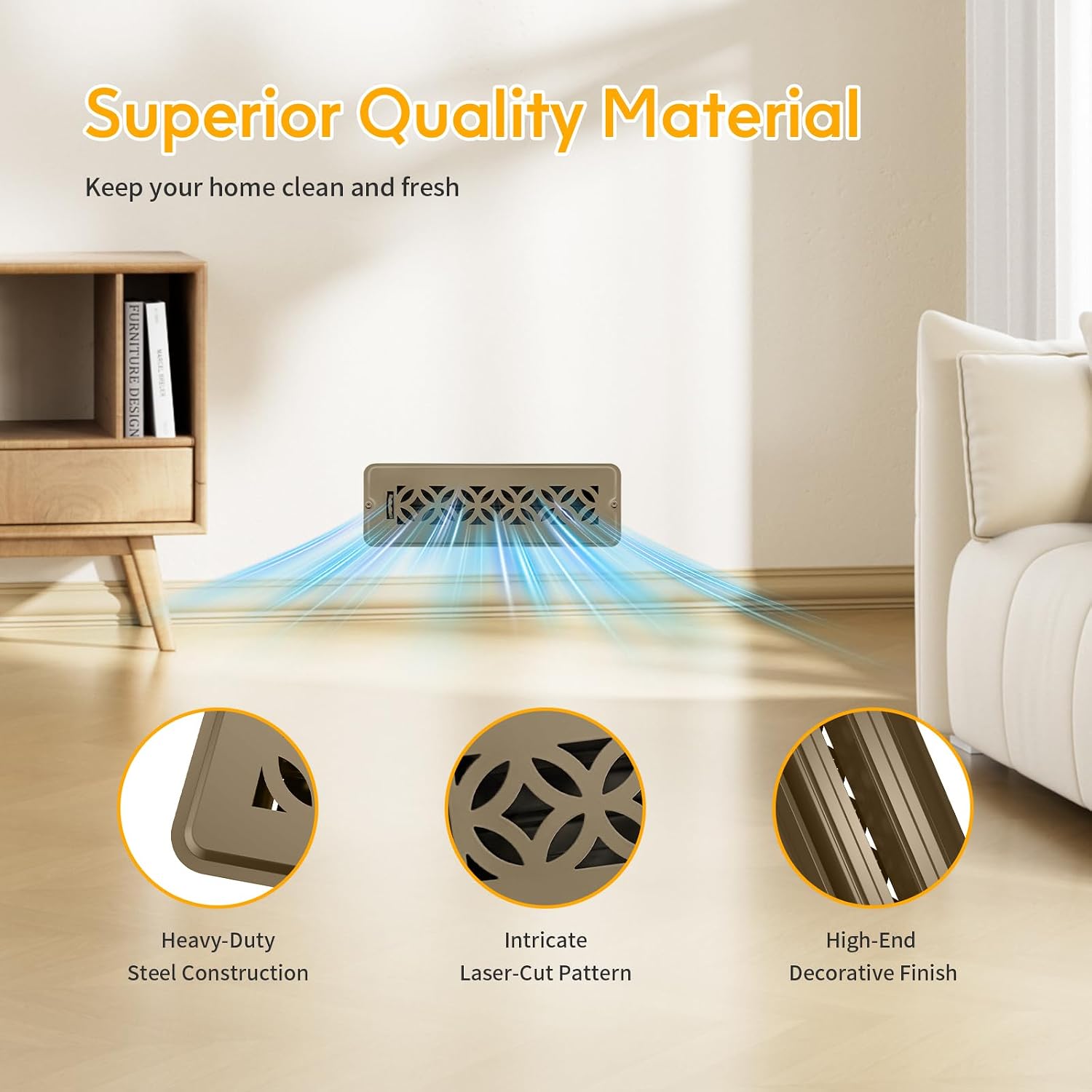 Floor Vent Covers, Floor Register 2x10, 2 Pack Adjustable Decorative Vent Covers for Home Floor, Ceiling or Sidewall Vent with Screws, Rust-Proof Heavy Duty Walkable Steel Floor Vents (2" X 10") image 3