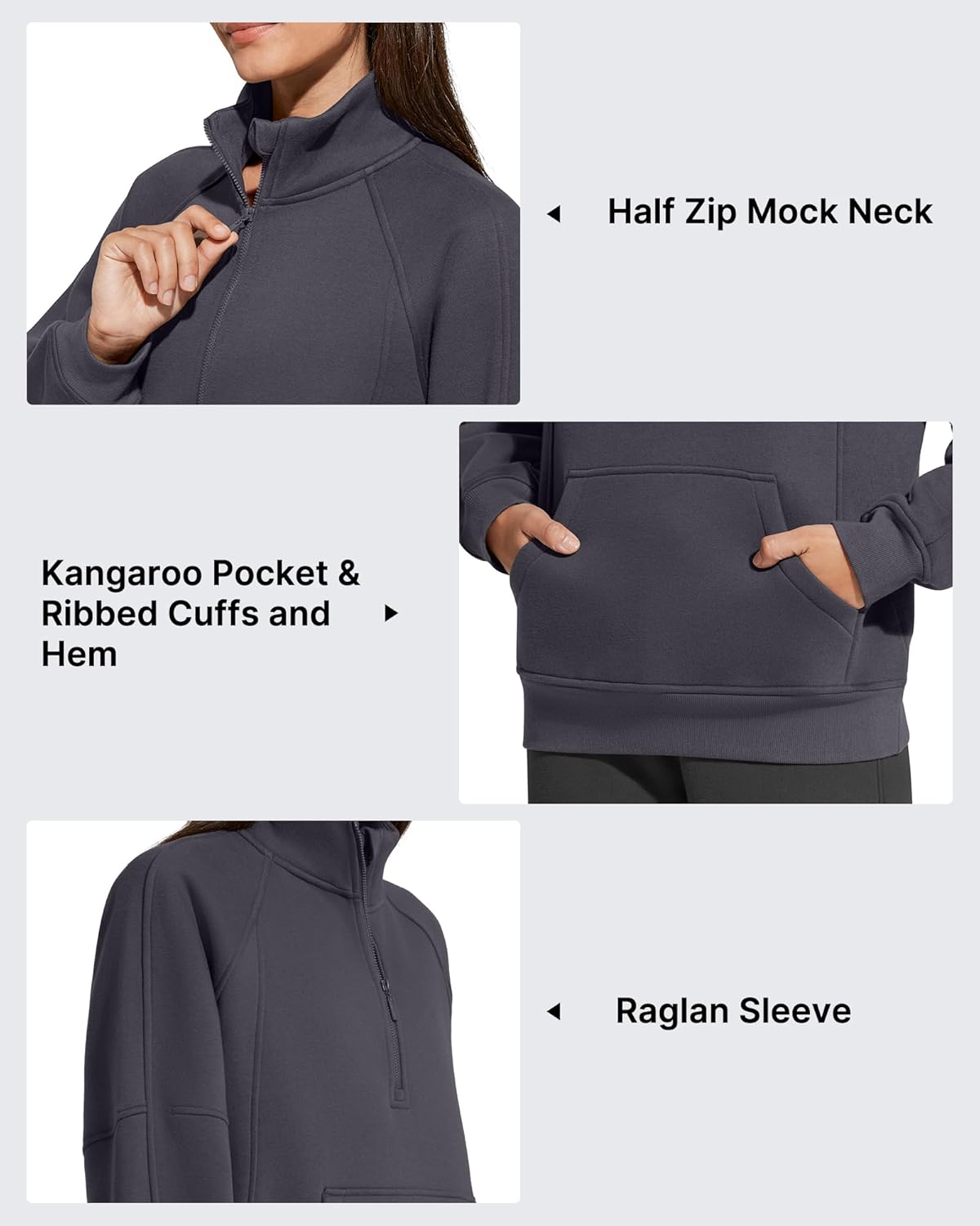 G4Free Flurrylux Women's Mock Neck Sweatshirt Half Zip Hoodie Cotton Fleece Pullover Winter - Image 3